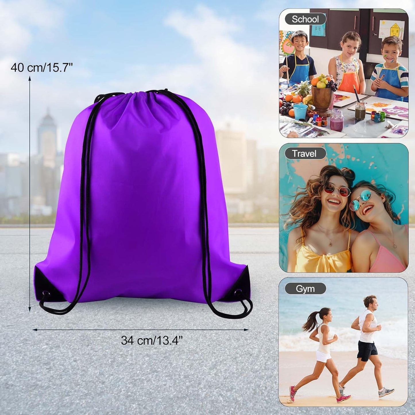 PLULON Drawstring Backpack - 2Pcs Purple Cinch Sack for Gym, Yoga, Travel & Outdoor Sports