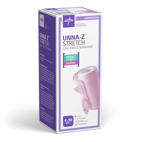 Medline Unna-Z Stretch Zinc Oxide Compression Bandage with Calamine, 4" x 10 yd., Ideal for Conditions Requiring Mild Compression