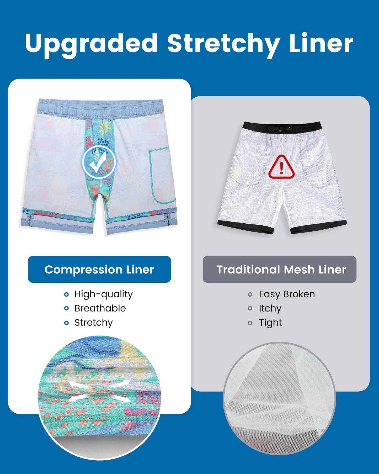 maamgic 2 in 1 Mens Swim Trunks 7 Inch Swim Shorts Swim Suits Board Shorts Graffiti Mist Blue XL