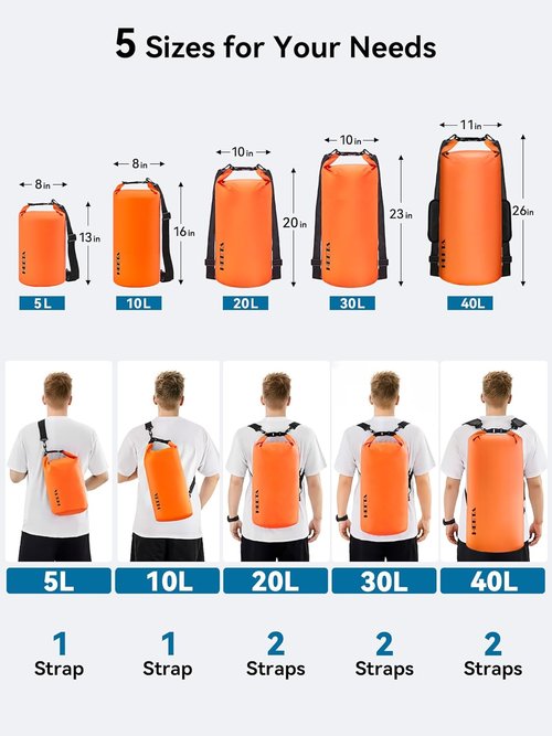 HEETA Waterproof Dry Bag - Lightweight Roll Top Storage for Travel & Outdoor Adventures | 5L-40L Sizes