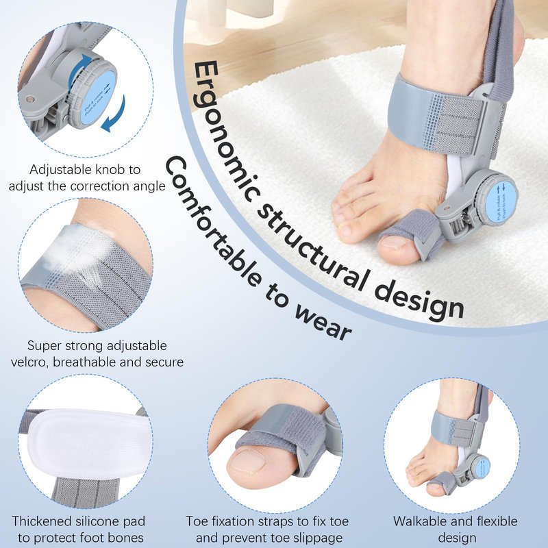 VEVARUN Bunion Corrector for Women Men: Big Toe Straightener Bunion Fix with Adjustable Knob-Orthopedic Bunions Splint Brace Toe Alignment Correction for Hallux Valgus Pain Relief Day/Night 1PCS (Grey)