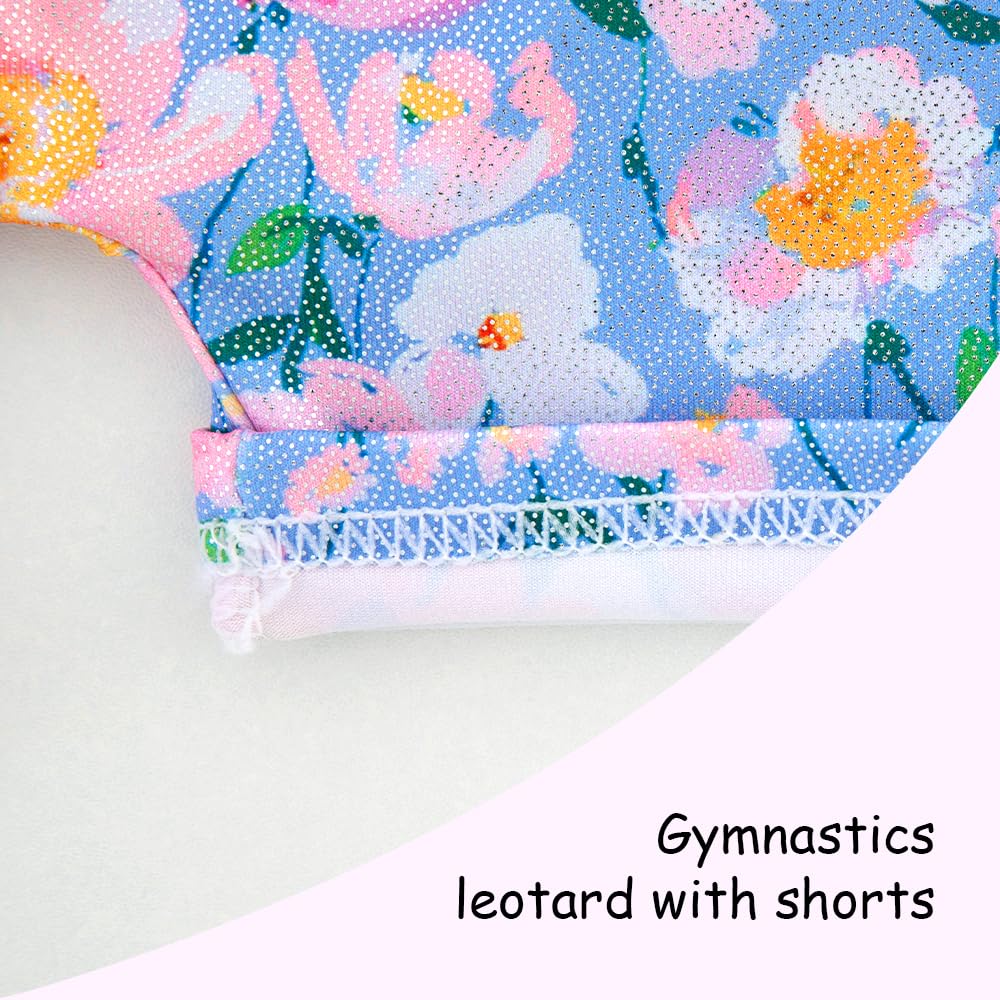 Gymnastics Leotards for Girls Toddler Ballet Dance Tumbling Outfits 3t 4t Kids Sleeveless Gymnastic Biketard with Shorts Sparkly Dancwear Unitards Clothes Bodysuit (Blue Floral, 3-4T)