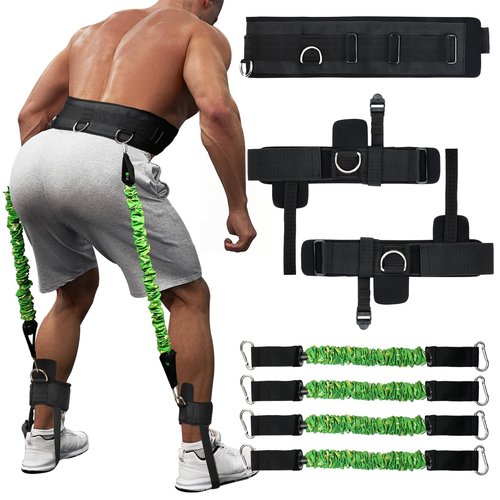 Vertical Jump Trainer with Adjustable Ankle Strap & Belt Horizontal Workout Equipment Leg Resistance Bands for Basketball Football Volleyball Training Equipment