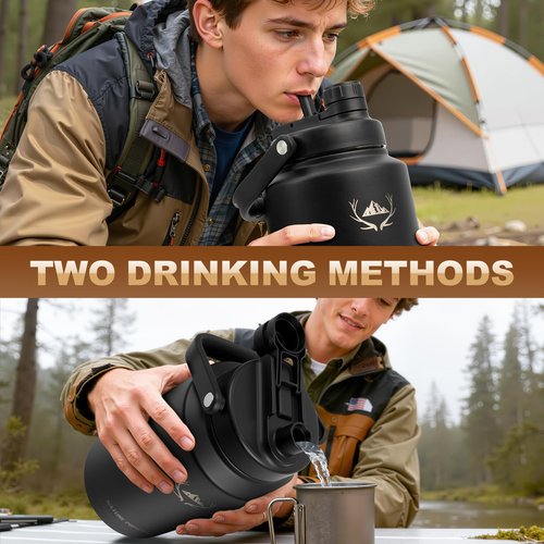 NATURE PIONEOR Sports Water Bottle Straw Lid, Replacement Lid Accessory Only Compatible 64/84/128oz Wide Mouth Water Bottle Set, Easy to Carry