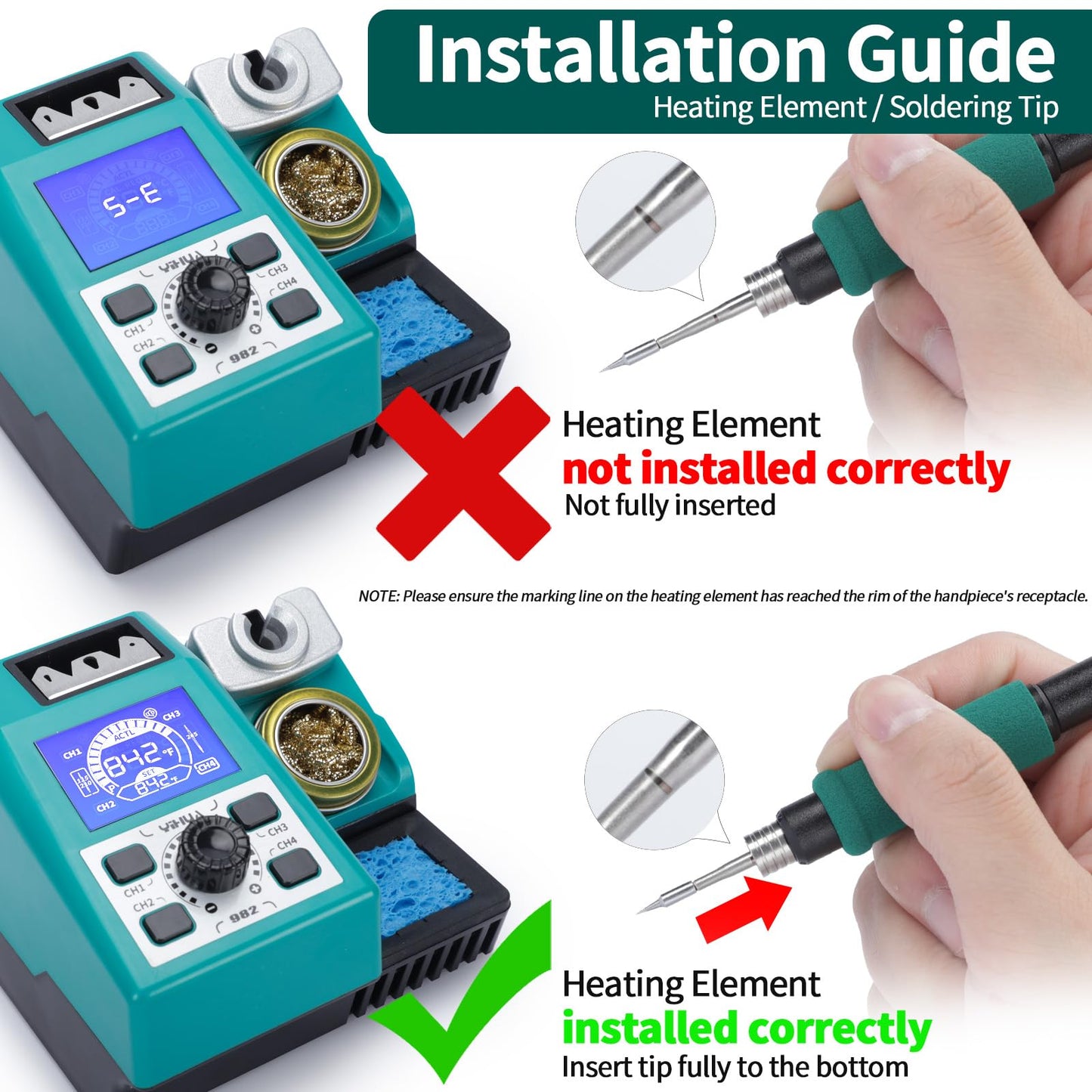 YIHUA 982 Precision Soldering Iron Station Kit with Digital LCD Display, 210 Soldering Tip Cartridge Compatible, Solder Wire Dispenser and, 4 Memory Channels, Auto Shutdown, Rapid Heating