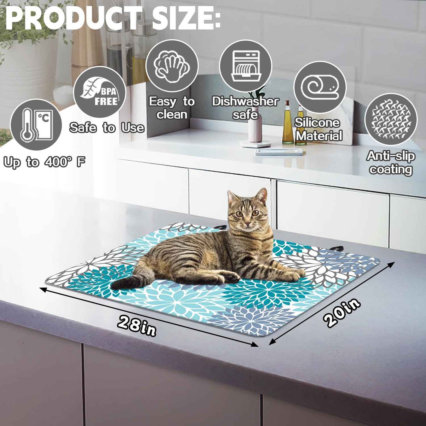 Stove Top Cover for Electric Stove 28 "x 20 ", Teal Bule Flora Heat Resistant Glass Top Stove Cover Protector, Glass Cooktop Covers, Kitchen Flat Stove Top Covers for Electric Stove