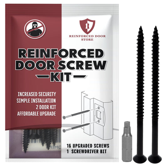 Reinforced Door Screw Kit for Strike Plates, Deadbolt Plates, and Hinges. 3-inch Screws and Screwdriver Bit, Makes Doors Kick Resistant, Home Security Upgrade (Black)
