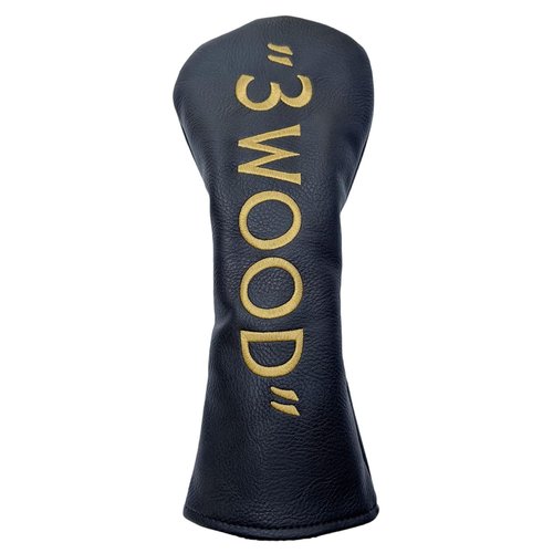 Golf Club Headcover 3 Wood Headcover Black n Gold Premium PU Leather Driver #3 Fairway Wood Hybrid Wood Head Cover Fits for All Brand (for 3 Wood)