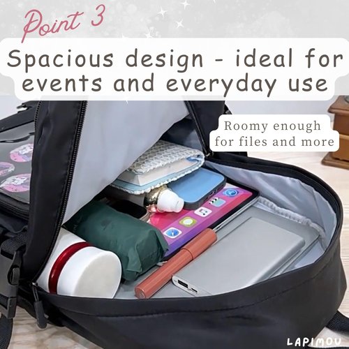 Lapimou Ita Bag Cute Kawaii Backpack Bookbag Pin Display Ita Bags with Insert Japanese Anime Cutecore Accessories Kawaiicore (black)