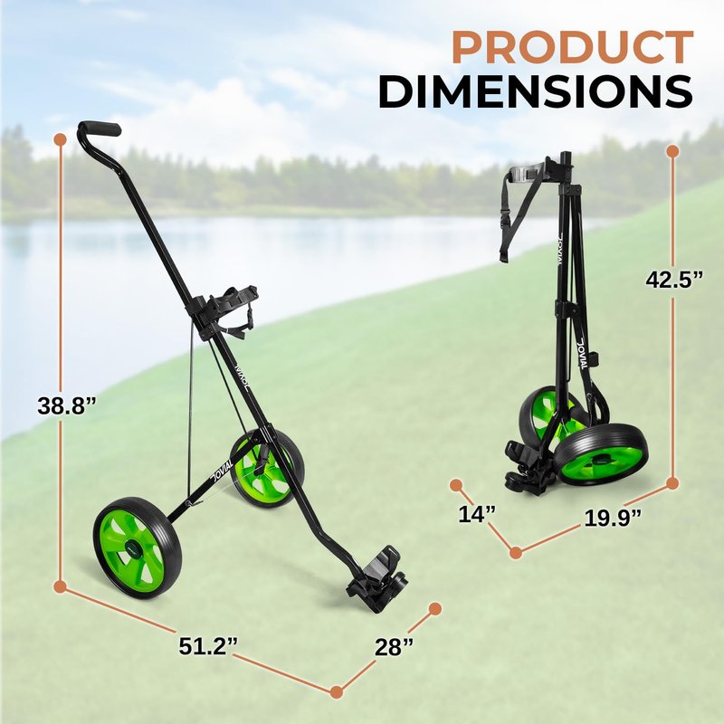 JOVIAL 2 Wheel Golf Push Pull Cart - Lightweight, Foldable, Collapsible, Caddy Accessories, Golf Bag Storage with Deluxe Scorecard Holder, Adjustable Handle, Aluminium Frame, Compact Design for Travel