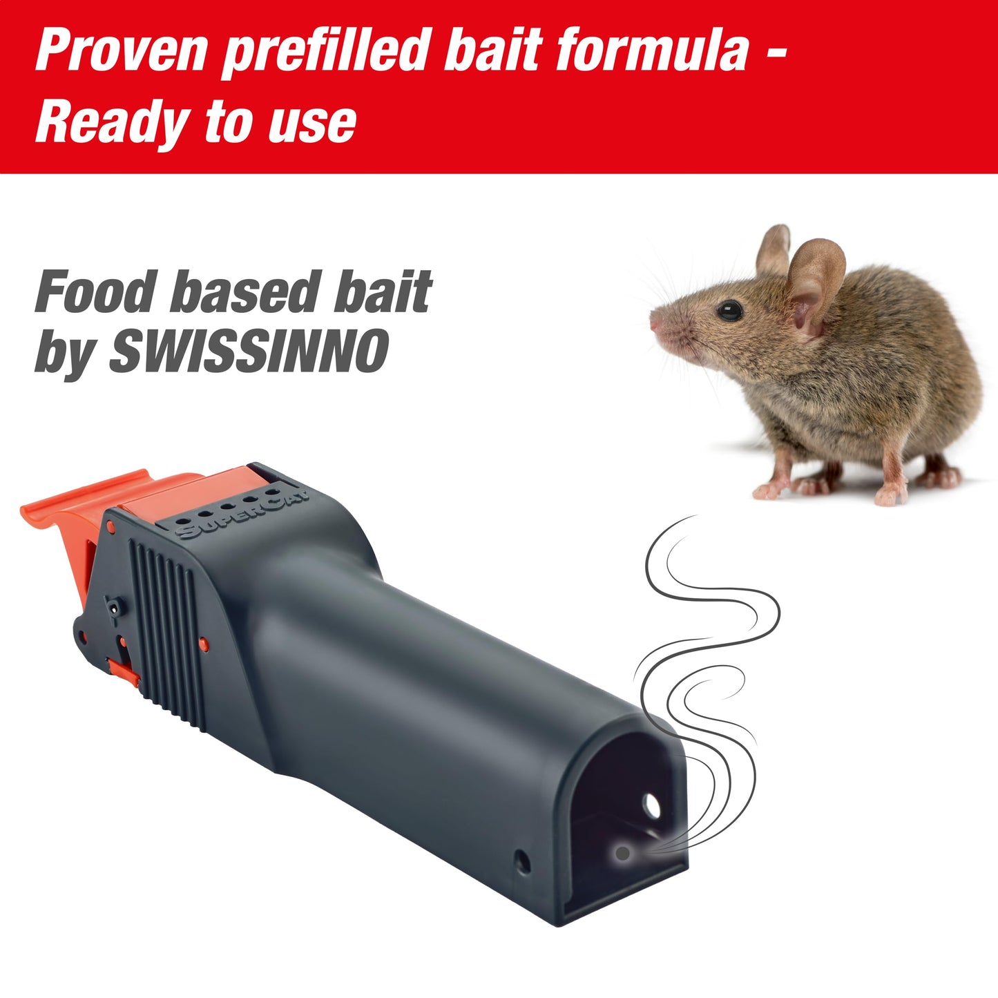 SWISSINNO Mouse Trap No See No Touch - Effective, Non-Contact + Non-Visible Catch + Kill with no-Fail catching - Pre-baited with Food Bait - Easy to Use - Reusable