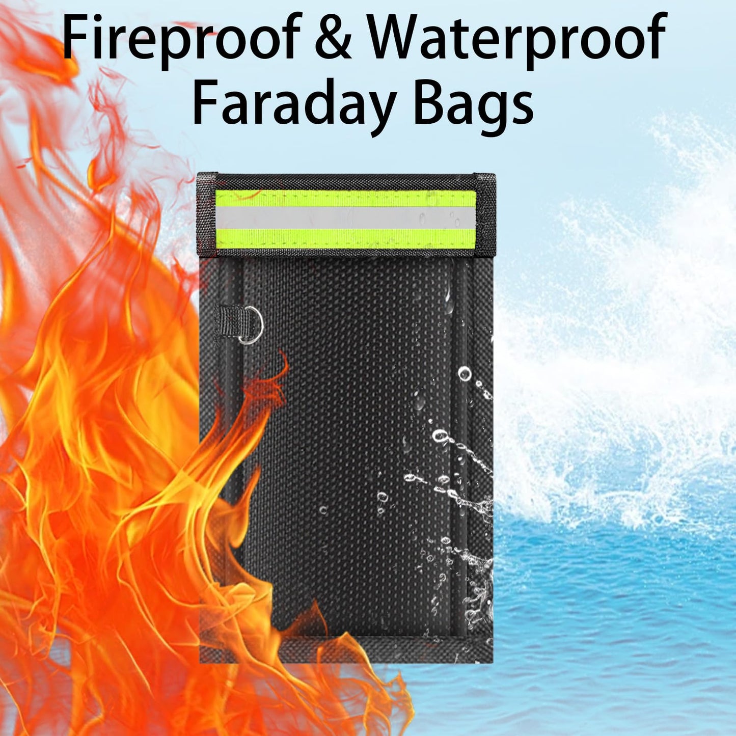 yaokvide 2 Pack Faraday Bags for Phones & Car Keys, Cell Phone Signal Blocking Pouch, Anti-Tracking Anti-Theft EMP Bag, Fireproof & Waterproof Faraday Key Fob Protector with Reflective Strip
