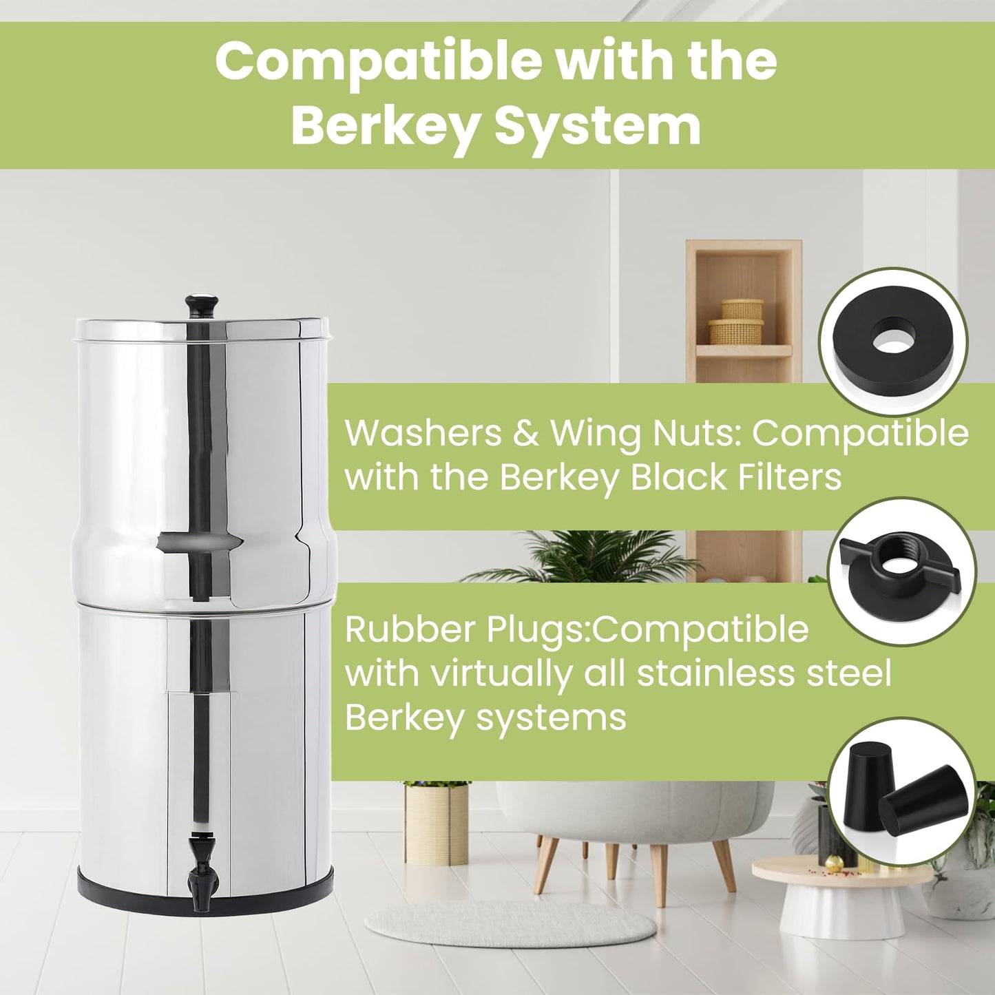 PIHIL Replacement Kit for Berkey Water Filter System Elements,Suited for Berkey Gravity Filter System and Black Activated Carbon Water Filters, 4 Washers, 4 Wing nuts and 4 Silicone Blocking Plugs