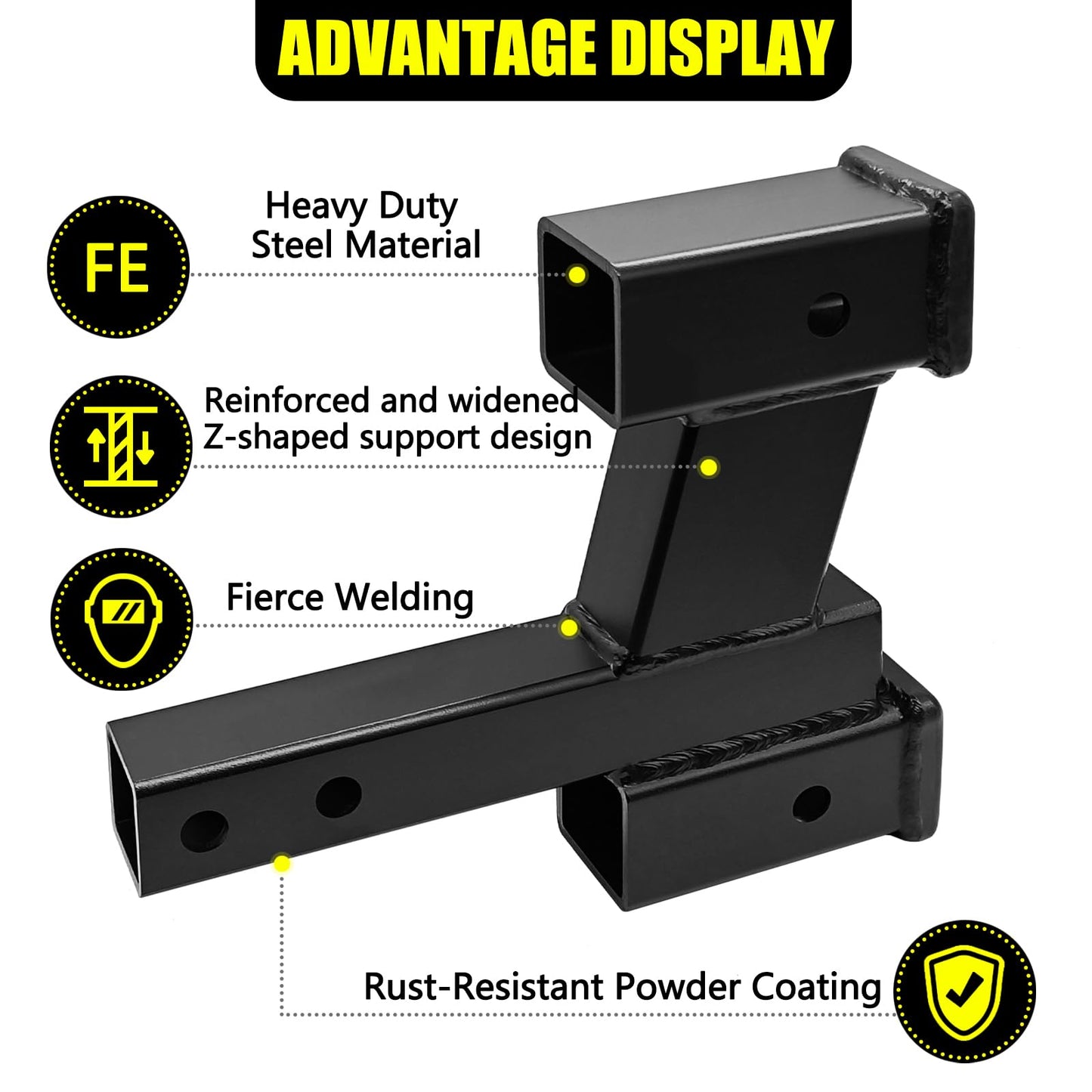 KAIRAY Trailer Dual Hitch Extender Adapter with 2-inch & 6-inch Riser/Drop, fit for 2" Receiver, 2-inch Shank, 10000lbs Towing Capacity