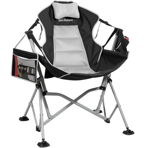 Oversized Hammock Camping Chairs, Folding Swing Chair with 1-Step Design, Swinging Hammock Chair with Adjustable Backrest, Lumbar Support & Headrest for Outdoor&Indoor, Support 400LBS, Black