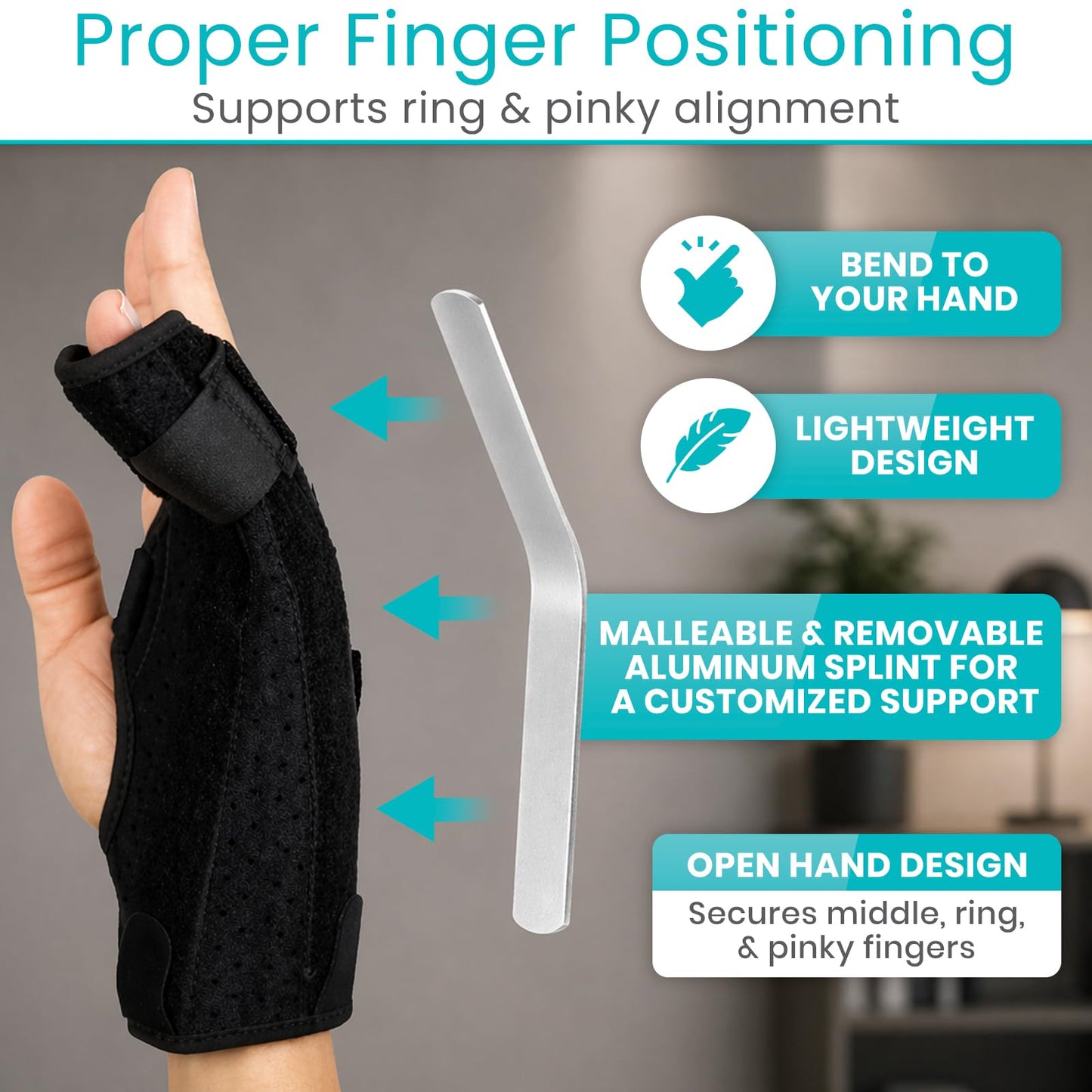 Vive Boxer Finger Splint Brace- Supports Pinky, Ring, Middle Metacarpals and Knuckles - Right or Left Adjustable Hand Brace - Straightening for Trigger Finger, Injury, Fracture, Broken, Tendonitis (7.75 Inch)
