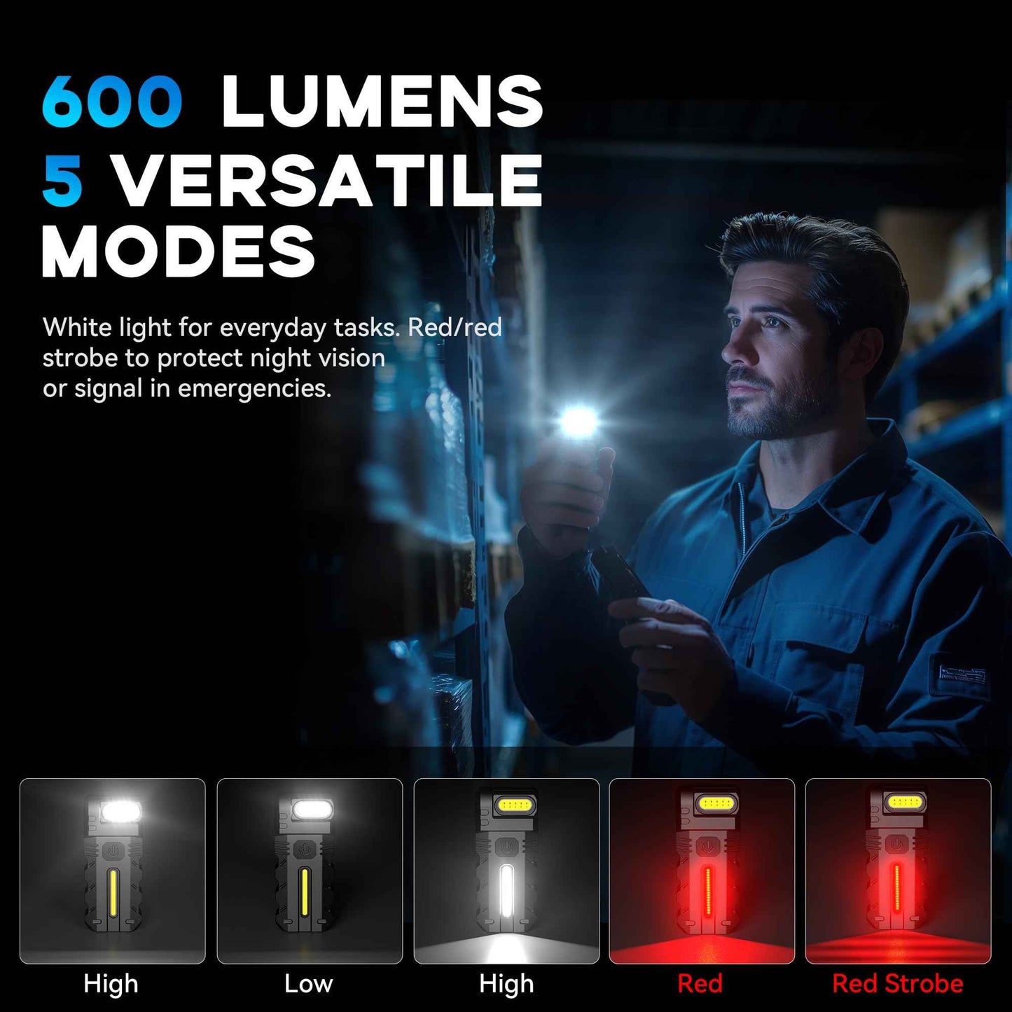 Favourlite 2PACK LED Flashlight Rechargeable, 600 Lumens Portable Flat Mini Flashlights with Clip Magnetic Small Flashlight for Camping, Emergency, Hiking (2, Black)