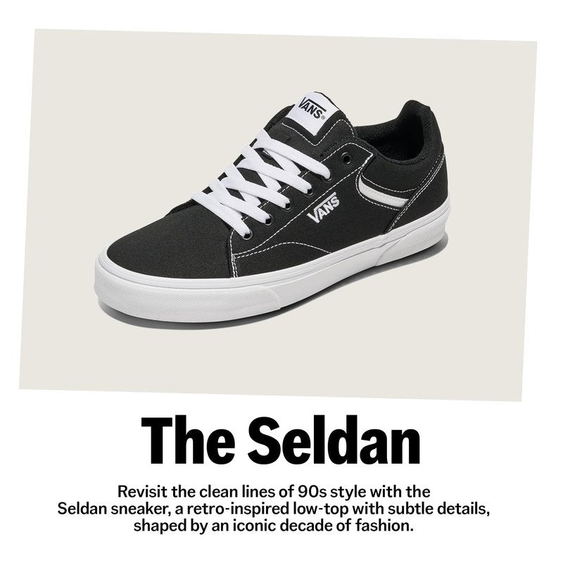 Vans Men's Seldan Shoe | Retro Tennis Inspired Sneakers for Fashion, Work & Everyday Wear, Tumble White/White, 16
