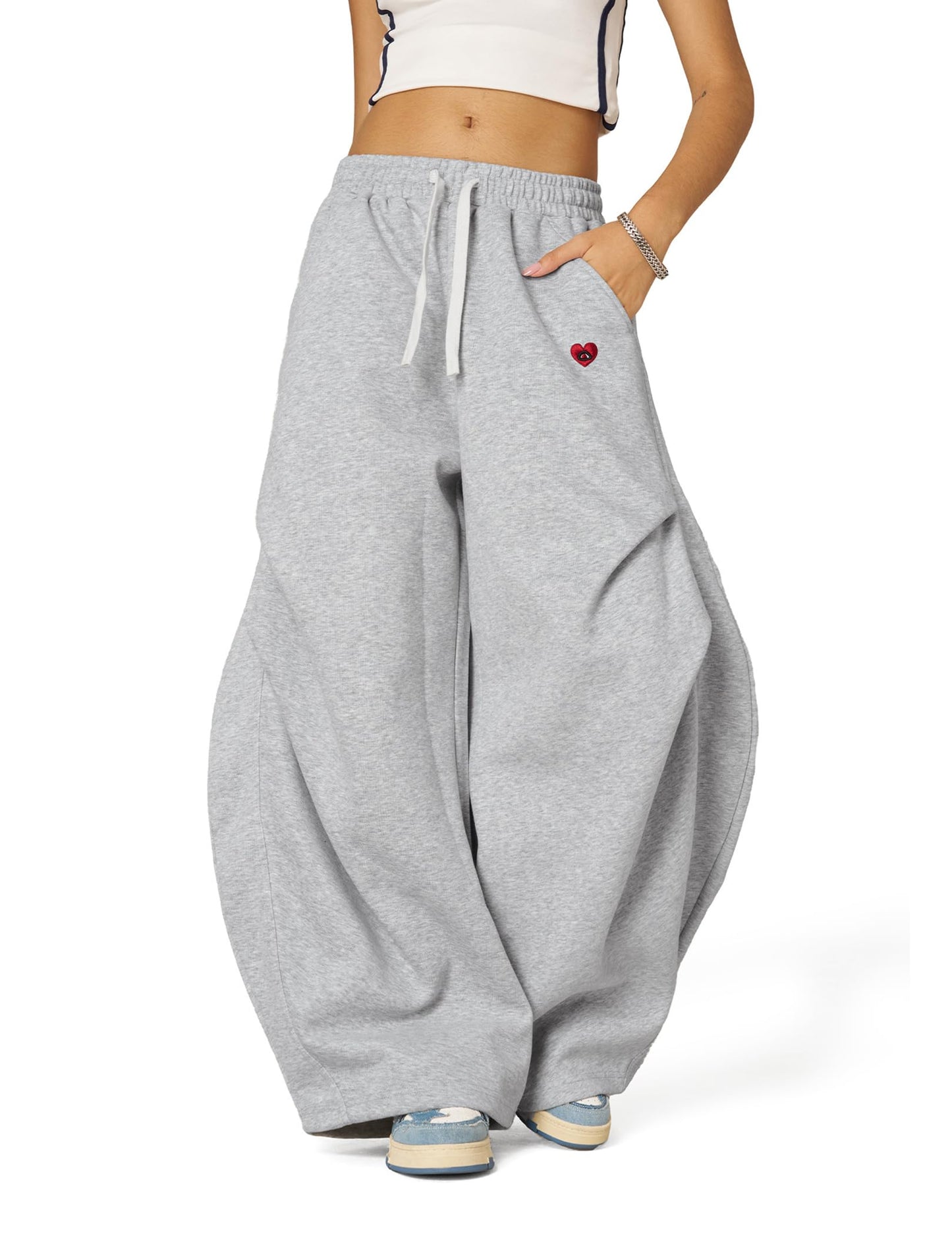 Aelfric Eden Wide Leg Sweatpants Womens Wrinkle Barrel Sweatpants Casual Athletic Baggy Lounge Pants Grey