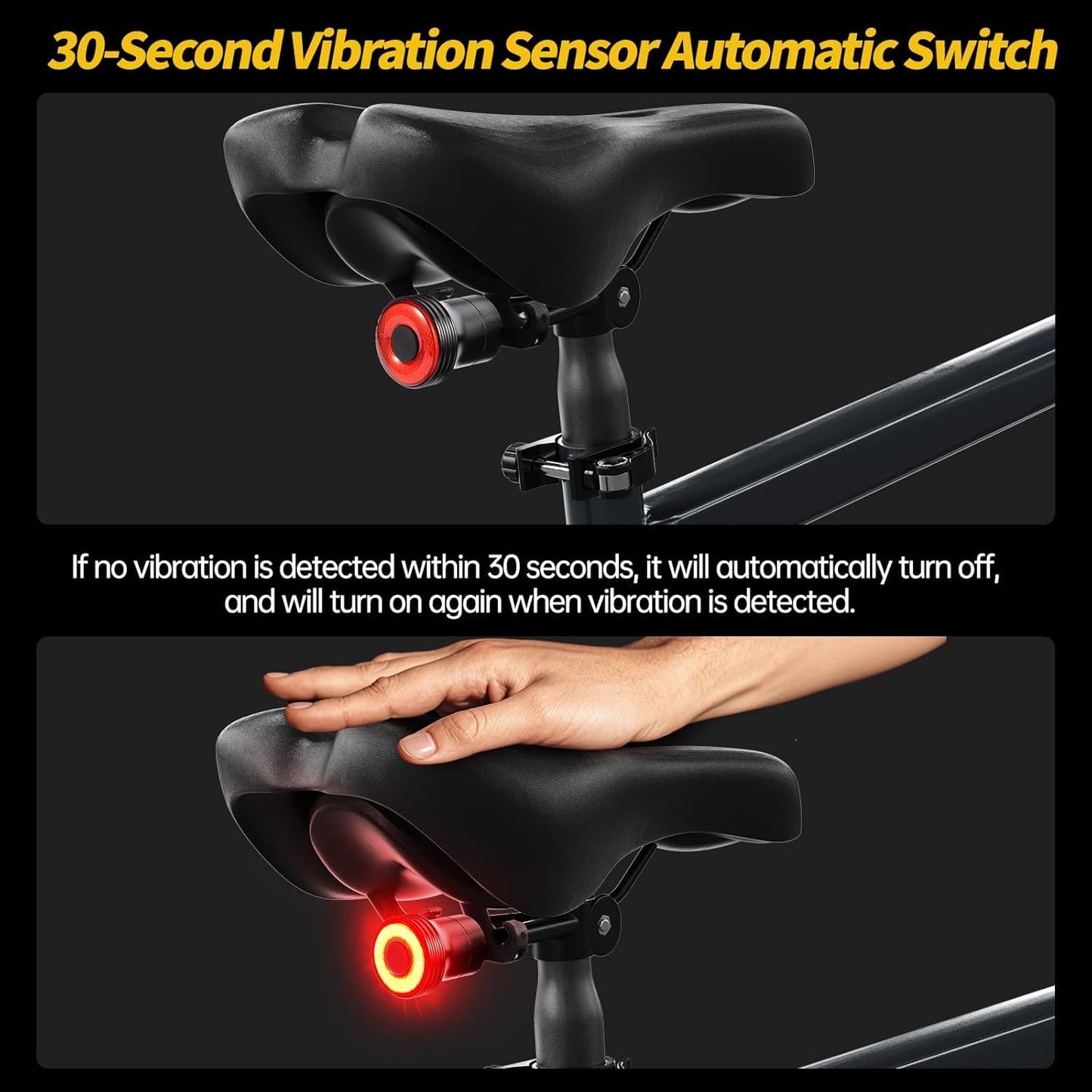 Smart Bike Tail Light, Brake Sensing, Auto On/Off, Super Bright 22 LEDs Rear Bike Light, 5 Lighting Modes, USB C Rechargeable Bicycle Taillight, IP65 Waterproof, Saddle and Seatpost Mount