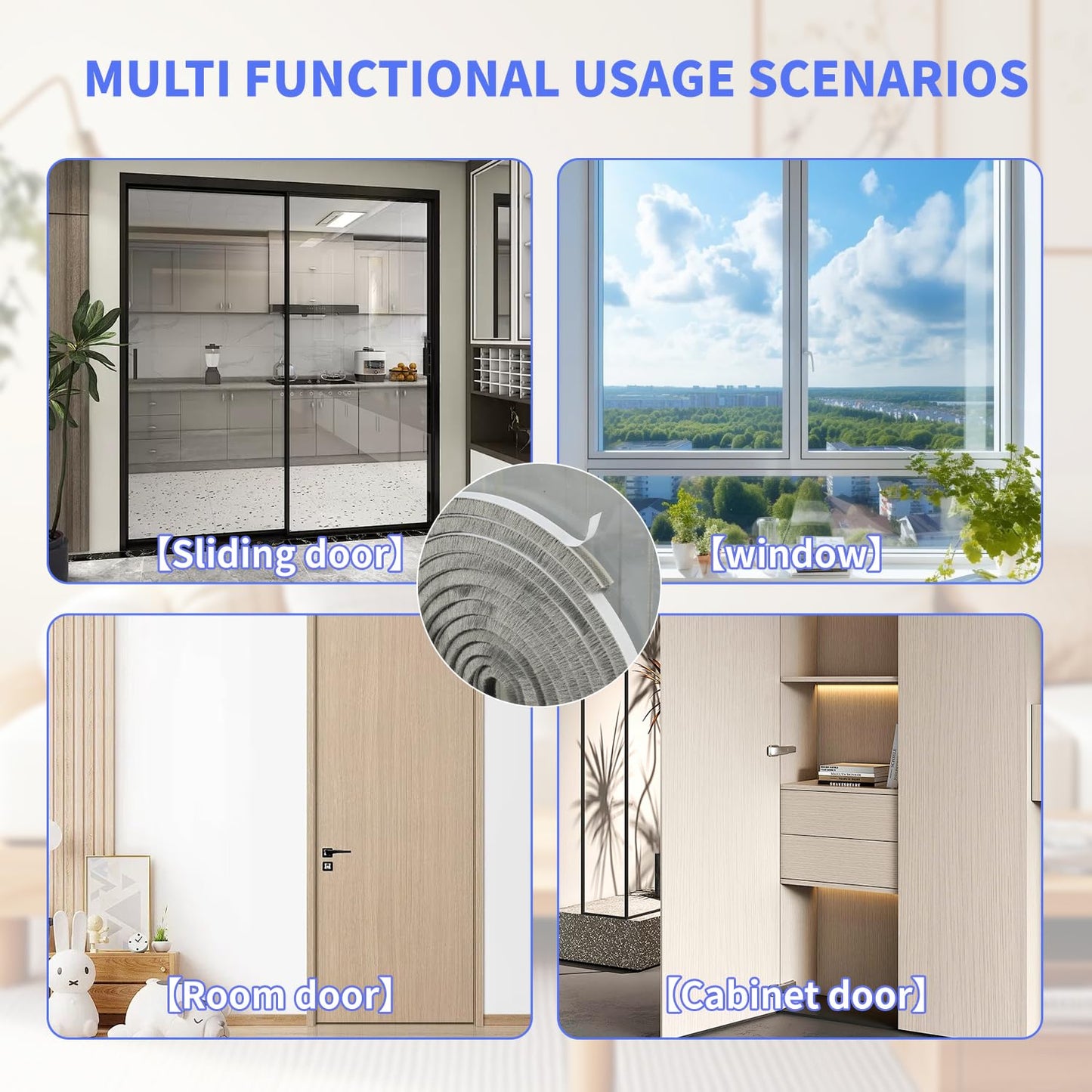 50Ft Self-Adhesive Brush Weather Stripping Door Seal 0.35" Wide x 0.2" Thick Neat Pile Brush Seal Strip for Doors and Windows Gray Soundproofing Weather Strip for Soundproof Windproof Dustproof