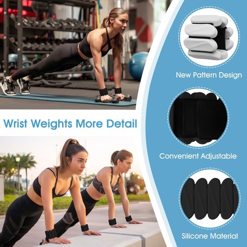 Wrist Weights, 2Pack Wearable Wrist Ankle Weights for Women & Men, Adjustable Arm and Leg Weights, Silicone Weighted Bangles for Walking Yoga Pilates Running Dance Gym 2lb (Black)