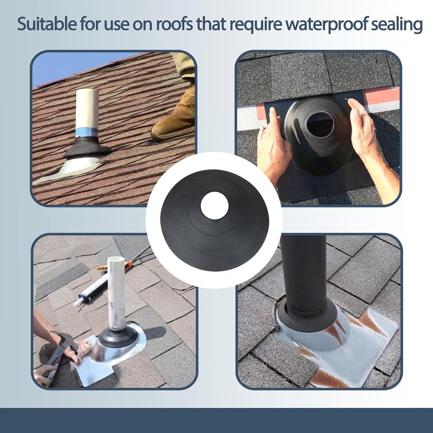 14136 Waterproof Rain Collar for No-Calk Roof Flashings - 1.5"-3" Adjustable Size, Black(14136-2Pcs)