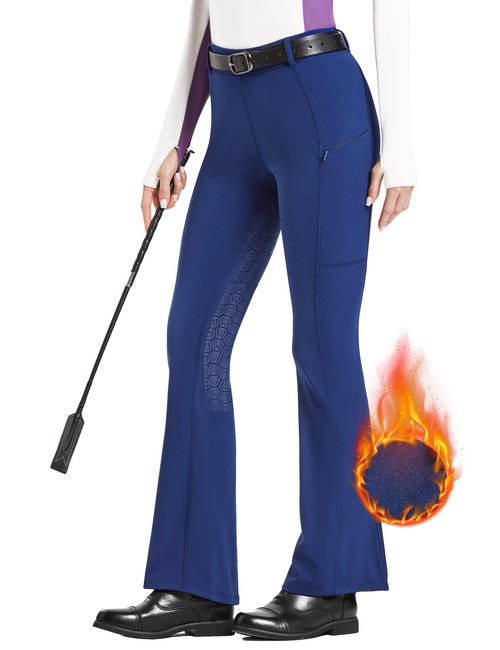 FitsT4 Sports Women's Fleece Lined Bootcut Horse Riding Pants Winter Full Seat Riding Tights with Pockets Equestrian Breeches Blue S