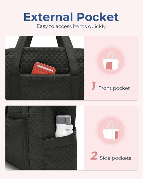 BAGSMART Crush Tote Bag - 20L Quilted Work Tote with Zipper | Stylish Travel Essentials for Women