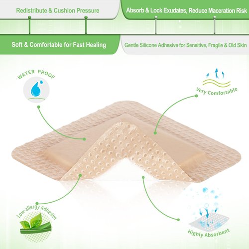 NeuHeils Silicone Foam Dressing with Gentle Border 4''x4'', 40 Pack - High Absorbency Waterproof Wound Bandage for Bed Sores, Leg Ulcers & Surgical Wounds