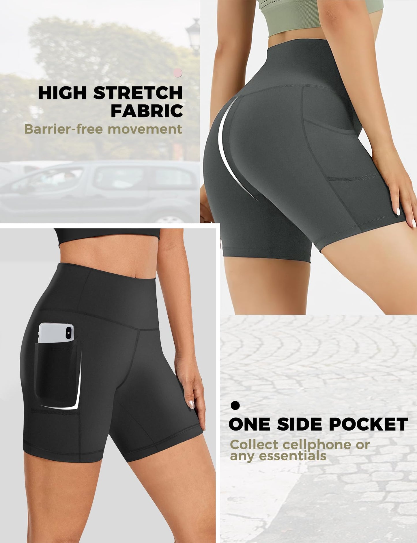 Womens 5" Biker Shorts with Pockets High Waisted Tummy Control Yoga Workout Gym Stretchy Spandex Shorts Leggings Compression Athletic Run Bicycle Cycling Volleyball Exercise Dance Bike Shorts Tights