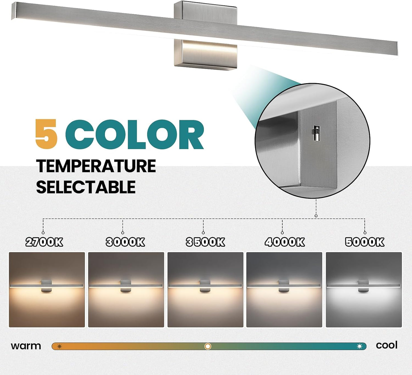 24-Inch Dimmable Gold Bathroom Vanity Light - Modern LED Bar Fixture for Over Mirror