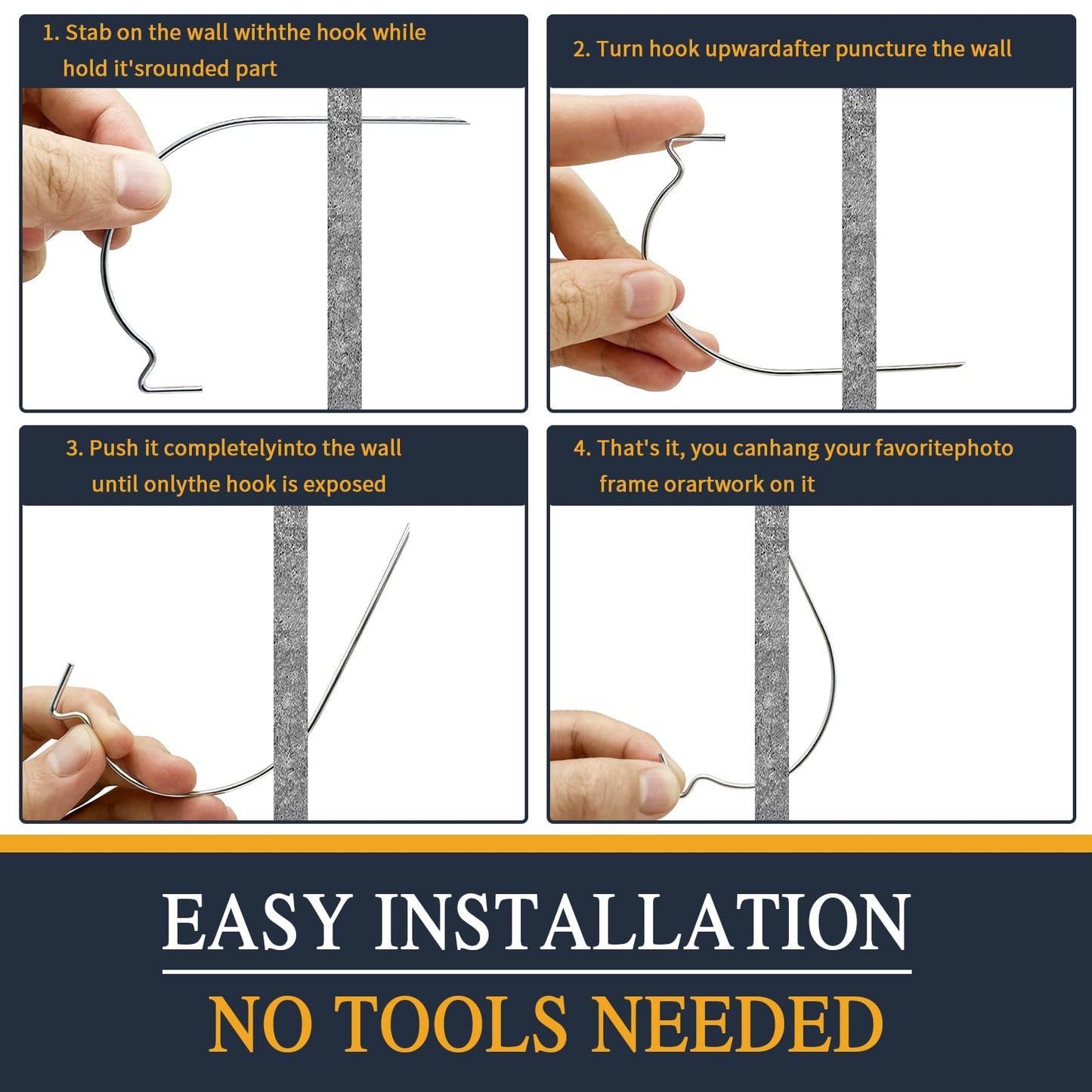 MIHUYAN Picture Hanger Super Hook 50PCS,High-Quality Steel Picture Hanger Hercules Hooks,Used for Drywall, Wood Wall, Plaster Wall, can Hang Photos, Art, Clock, Mirror