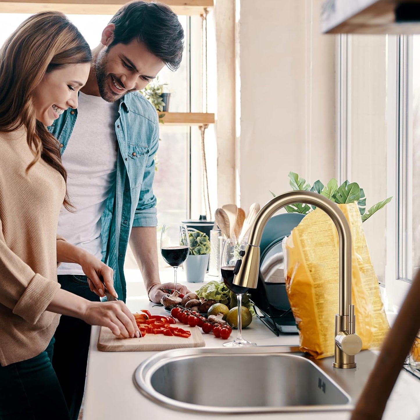 Stainless Steel Kitchen Faucet Combo with Water Filter - Brushed Nickel Sink Faucet for RO Systems