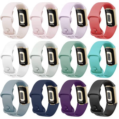 lepmok 12-Pack Band Compatible with Fitbit Charge 5 Bands Women Men, Breathable Soft Silicone Replacement Wristbands for Fitbit Charge 5 Advanced Fitness Tracker (Small (5.1"-6.7"))