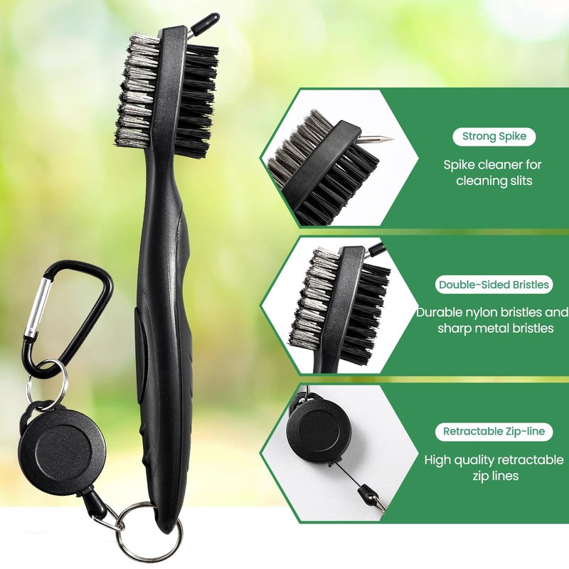 4 Pack Golf Club Brush and Club Groove Cleaner with Retractable Zip-line and Aluminum Carabiner Cleaning Tools , Golf Gifts for Men, Golf Accessories, Golf Ball Cleaner, Easily Attaches to Golf Bag