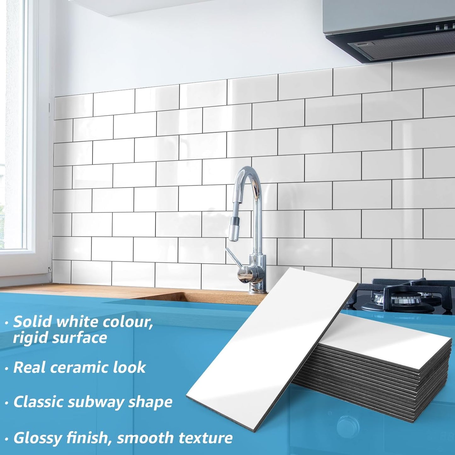 Glossy White 3x6 Peel and Stick Subway Tile - 102-Piece Kitchen & Bathroom Backsplash
