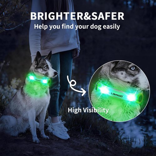 LaRoo Dog Collar Light - Universal LED Safety Lights for Night Walking | Green Nylon Stickers