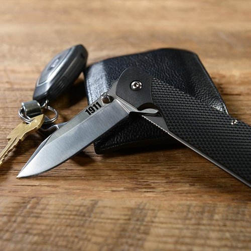 Cold Steel 1911 Folding Knife with Liner Lock, Checkered Griv-Ex Handle, Ambidextrous Pocket Clip, and Flipper, Silver & Black