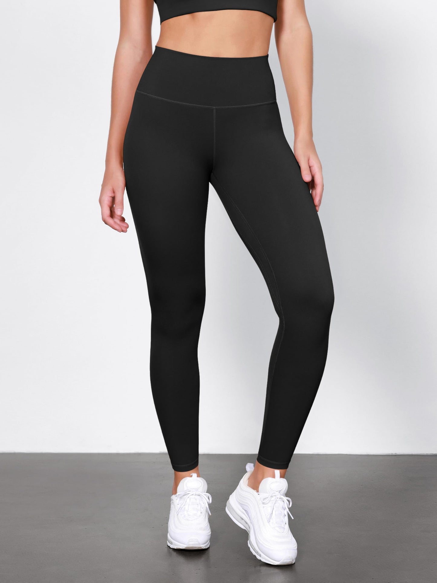 ODODOS Tummy Control Full Length Compression Leggings with Inner Pocket for Women, 28" High Waist Workout Running Yoga Pants, Black, Medium