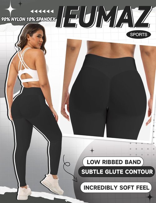 Ieumaz Scrunch Butt Lifting Leggings - Seamless Mid/Low Waist Tummy Control Yoga Pants for Women