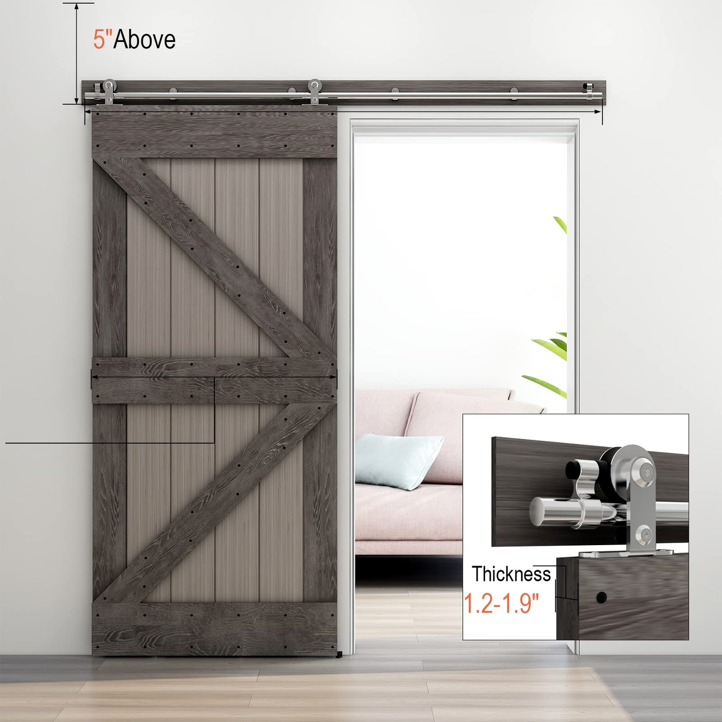 CCJH 6.6FT/79'' Stainless Steel Sliding Track Barn Door Hardware Kit for Single Door Heavy Duty