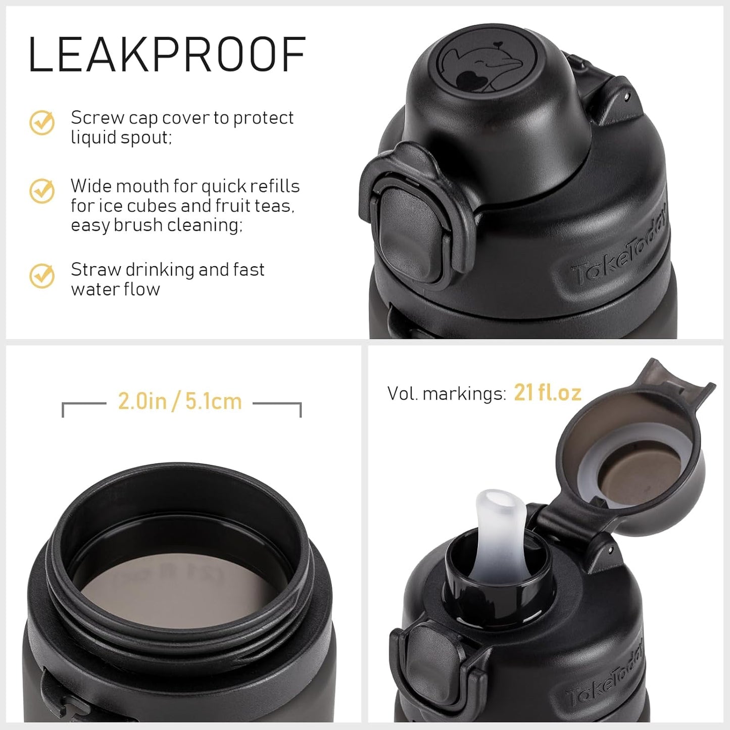 TakeToday Collapsible Water Bottle - 21oz Foldable Platinum Silicone with Straw & Carry Strap | BPA-Free, Leak-Resistant