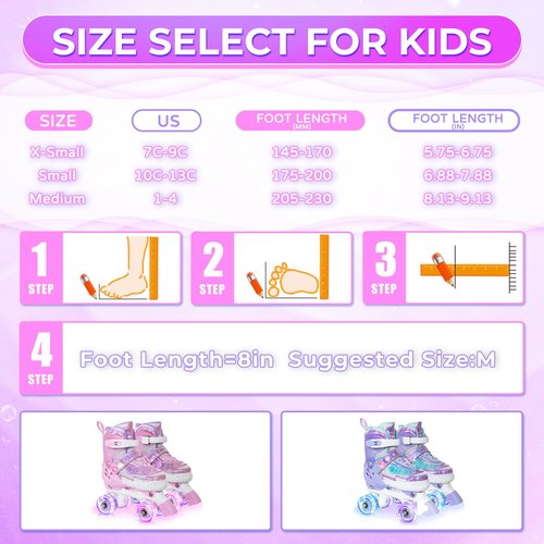 MammyGol Adjustable Kids Roller Skates for Girls or Boys, Underwater Landscapes Quad Skates with All Light Up Wheels for Indoor Outdoor Sports