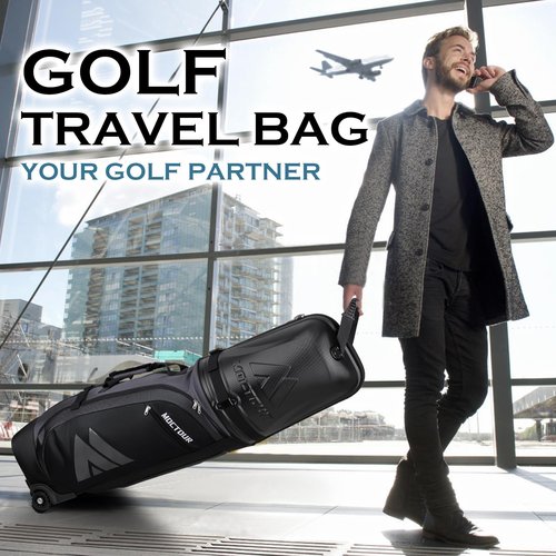 MOCTOUR Golf Travel Bags for Airlines with Wheels & ABS Hard Case Top, Protect Your Clubs, Waterproof 1680D Oxford Fabric and Oversize Tank Wheels, Lightweight and Easy to Maneuver (Grey)