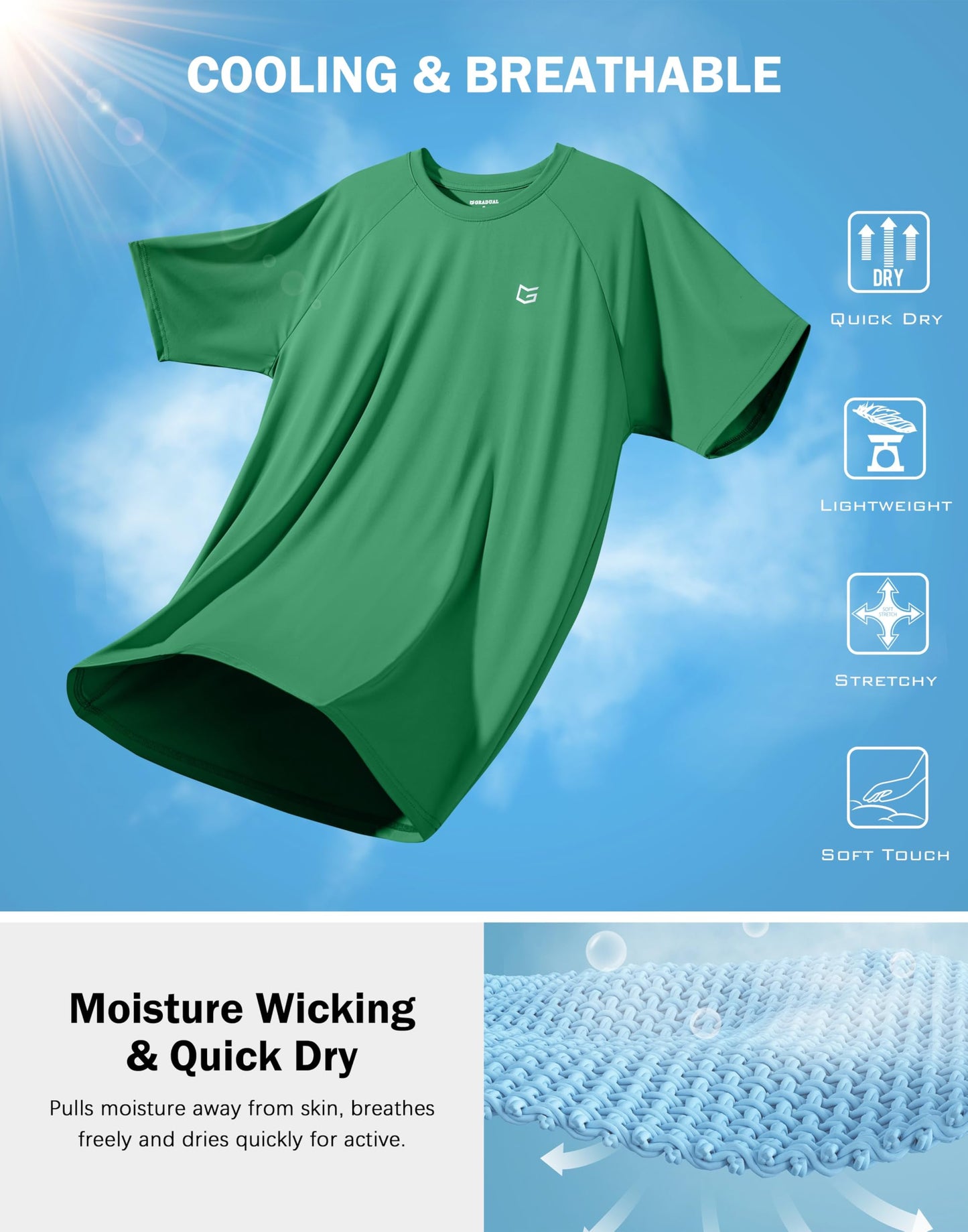 G Gradual Men's Athletic Workout T-Shirts Moisture Wicking Cooling Running Shirts Short Sleeve Performance Tee for Gym Tennis(Green,4XL)