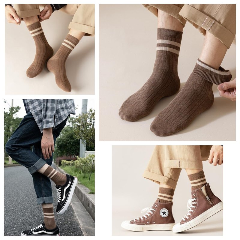MeganJDesigns Men's Cotton Socks 5 Pack, Ankle Socks, Brown + Khaki + Blue + Gray + Black, 6-11