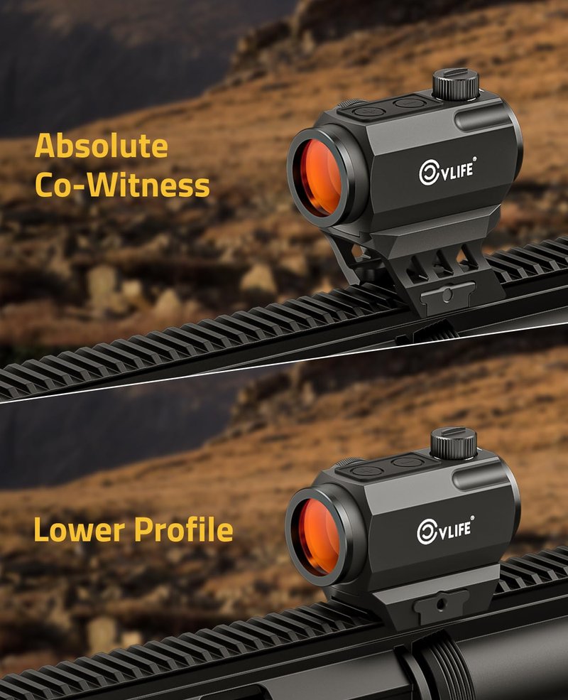 CVLIFE JackalHowl Red Dot Sight, 1x20mm 2 MOA Motion Awake Red Dot with 10 Brightness Settings, IPX7 Waterproof, Compact Optics with Absolute Co-Witness Mount