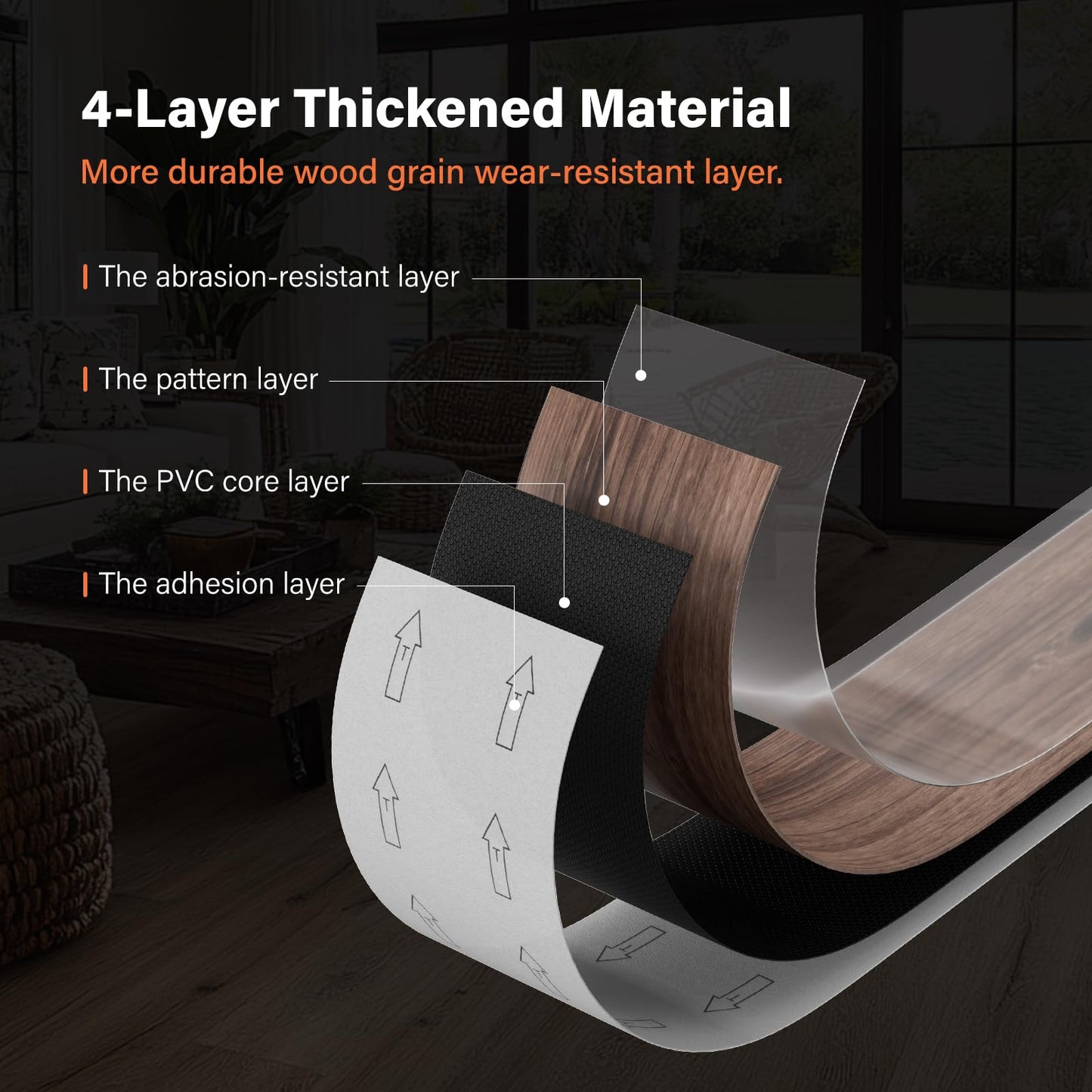 Peel and Stick Floor Tile, INMOZATA 36-Pack 54 Sq.Ft Self Adhesive Vinyl Plank Flooring Wood Grain Look 36x6 Inch Waterproof Tile Sticker for Bedroom, Living Room, Kitchen, RV (Natural Walnut)