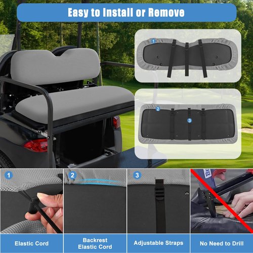 MOSNAI Golf Cart Rear Seat Covers Set for EZGO Club Car Yamaha Aftermarket Rear Seat Cushion, Durable Breathable Bench Seat Covers Washable Polyester Mesh Cloth Without Logo, Gray